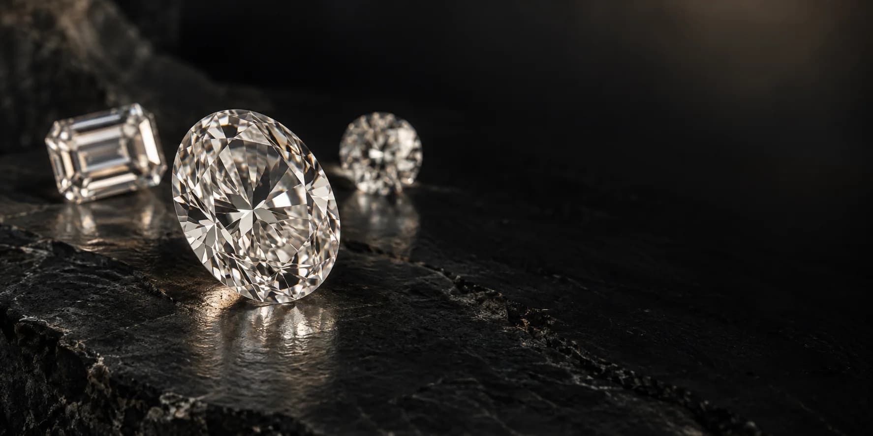 Exceptional loose diamonds on dark stone
