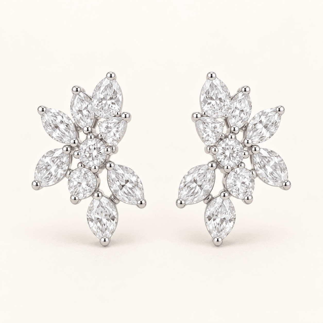 Front of the natural-diamond cluster earrings in white gold