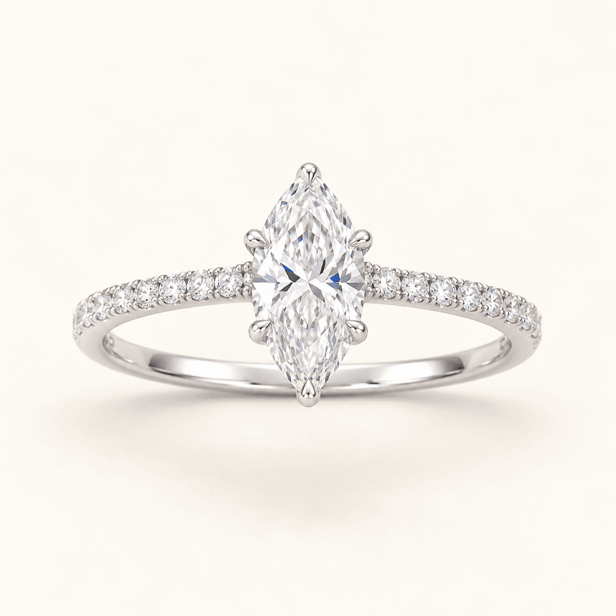 Front of the marquise natural-diamond pavé solitaire in white gold