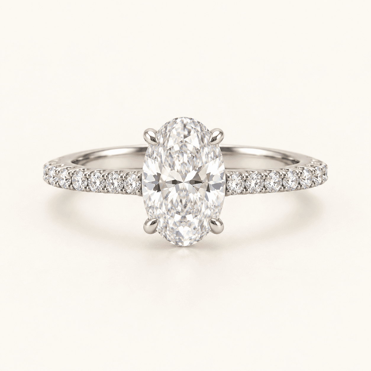 Front of the oval natural-diamond pavé solitaire in white gold